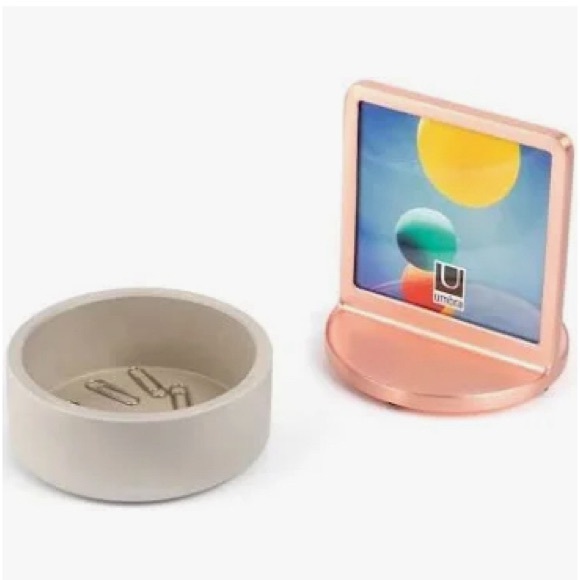 UMBRA “podium” decorative tabletop frame with storage - concrete & copper - NIB - Picture 3 of 16